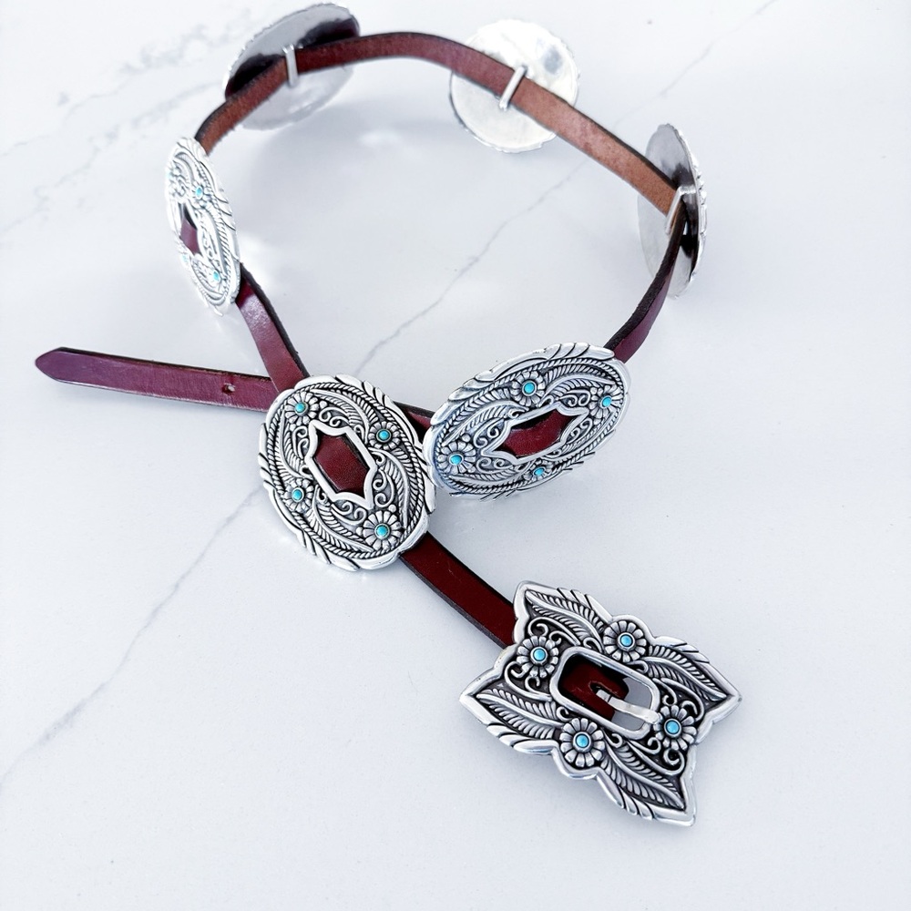 🤩 Justin Women’s Floral Cowboy 7 Concho Genuine Leather Belt With Turquo…